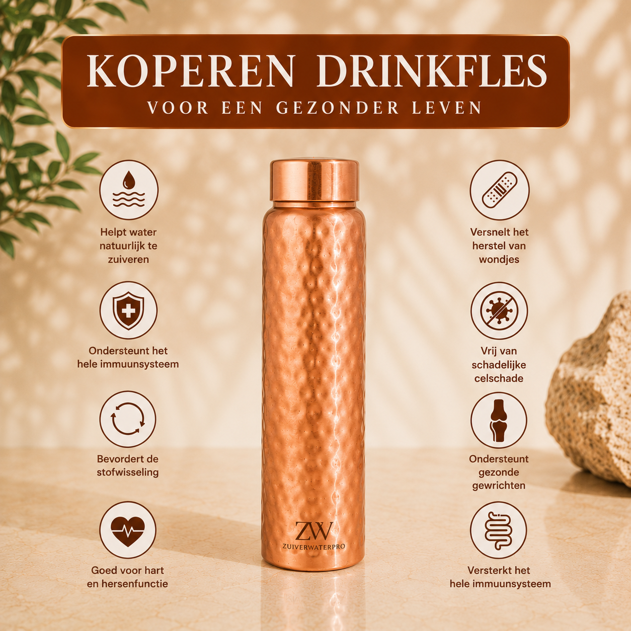 Drinkfles 400 ml - 100% koper